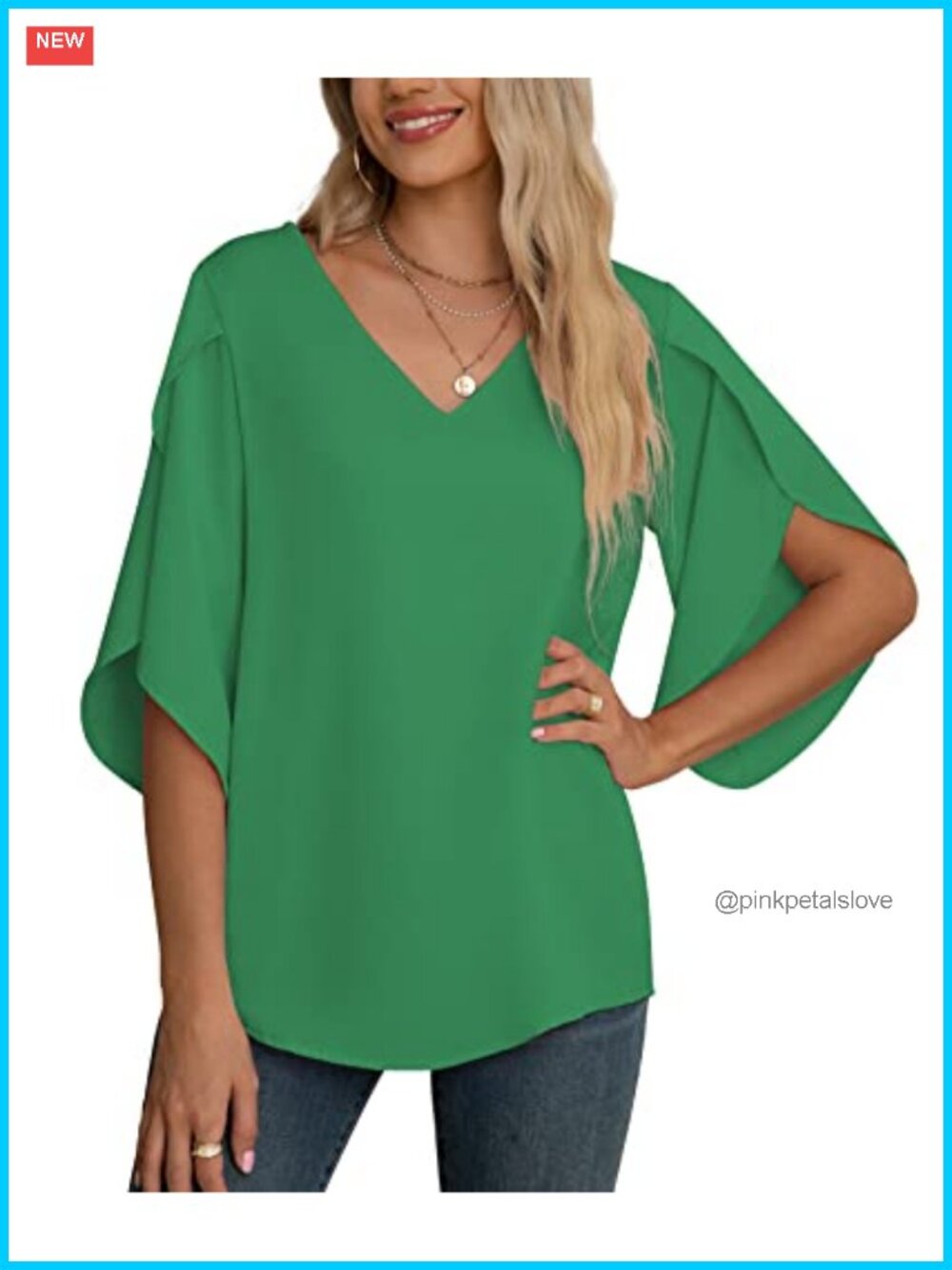 Women's 3/4 Ruffled Sleeve Chiffon Blouse Casual Loose Top